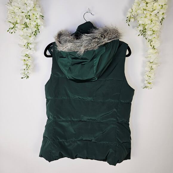 Talbots Quilted Puffer Vest Detachable Fur Hood Feather Duck Down Fill Sz Small - Picture 4 of 15